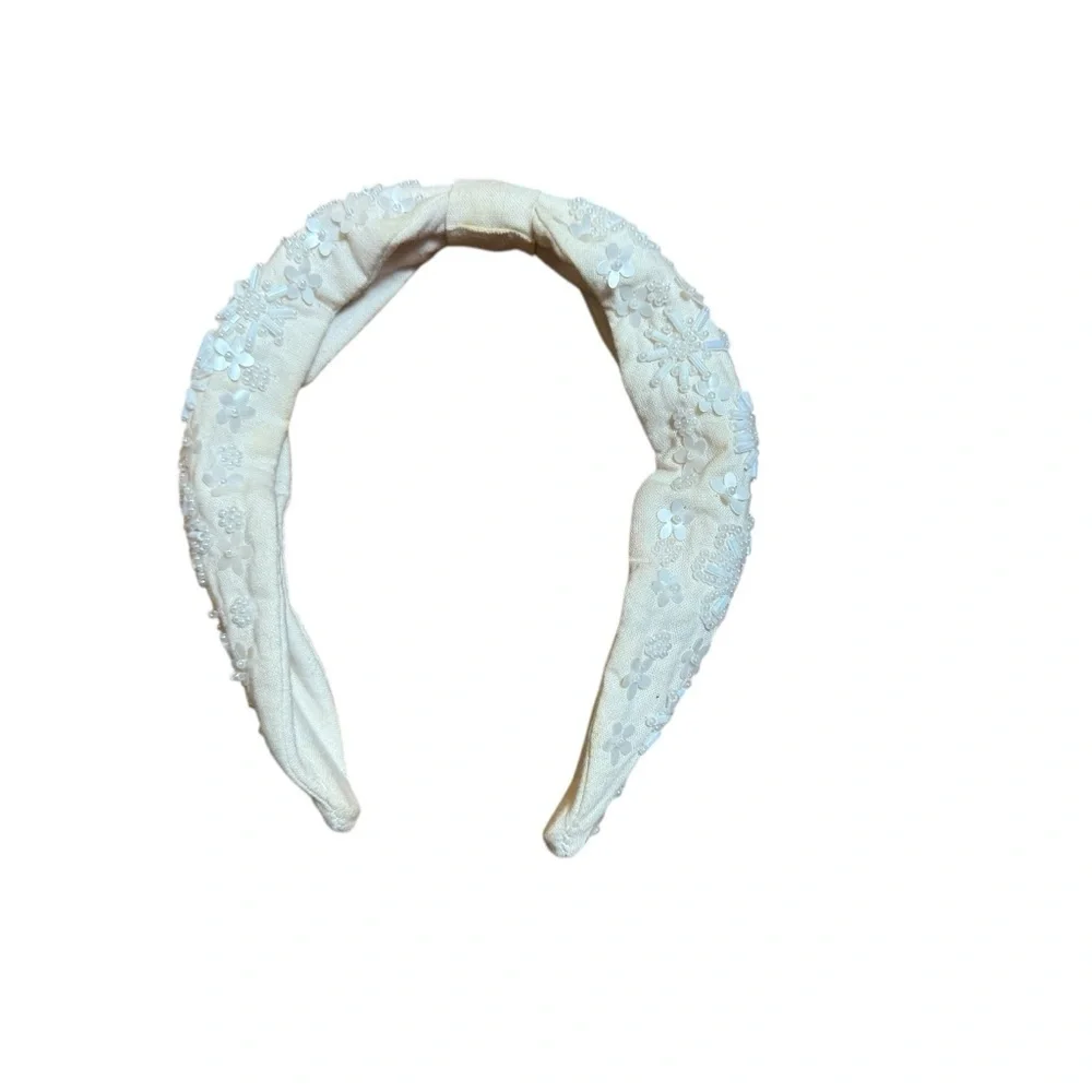 ZARA Girls Embellished Padded Headband Pearl Beaded Ivory